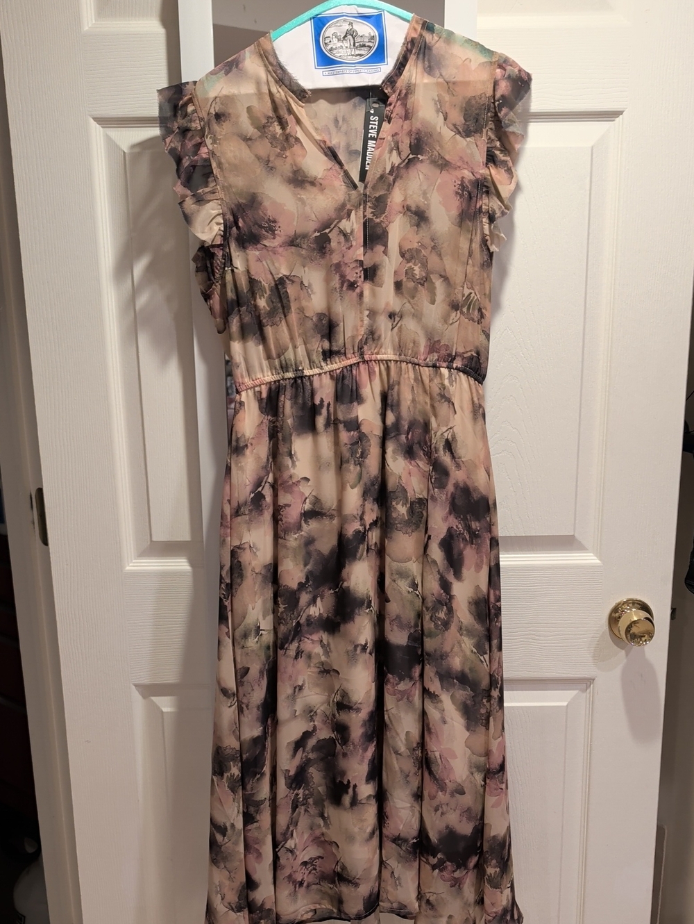 Steve Madden Beige, Pink And Black Floral Maxi Dress